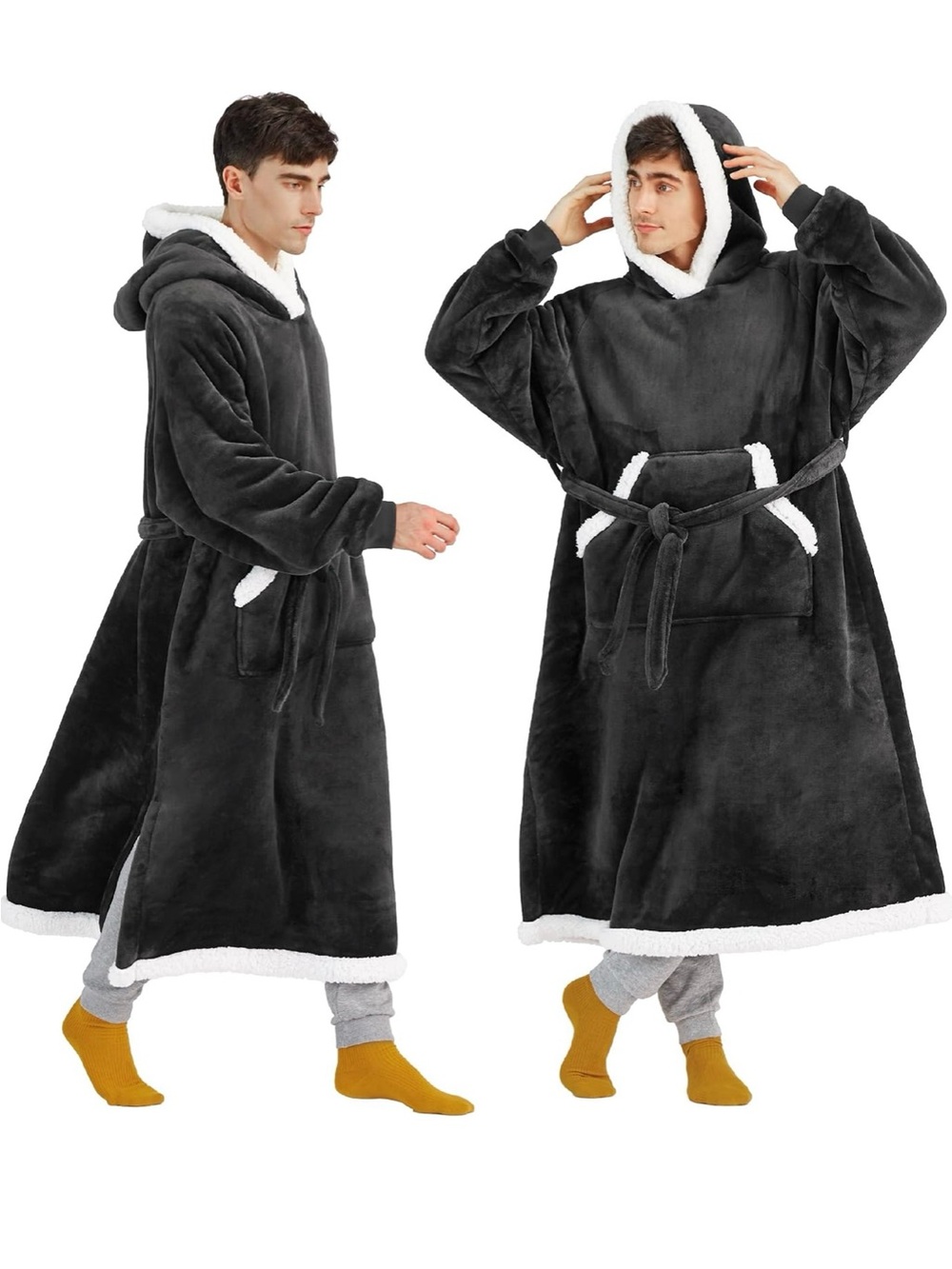 Plush Hooded Wearable Blanket Robe - Charcoal Gray
